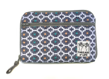 Load image into Gallery viewer, Our most popular fabric in black and white geometric pattern sourced from Kathmandu and with a long history in textile traditions in Nepal are the exterior fabric for this medium diabetes kit case #dhaka #nepal 
