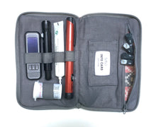 Load image into Gallery viewer, The most surprising thing about this case is the pattern inside the pocket and what a beautiful feature it is against the grey lining of the red diabetes kit case in medium size.
