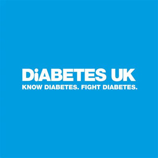 Diabetes UK logo features a sky blue background with White writing: Diabetes UK. Know Diabetes. Fight Diabetes. They are committed to supporting those living with Type 1 and Type 2 Diabetes to fight for a world where diabetes can do no harm.