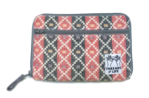 Diabetic kit bag in medium size with red and black patterned Nepali outer fabric.