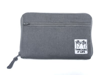Cargar imagen en el visor de la galería, Diabetes kit bag in grey with black and white patterned lining ethically made in Nepal in the heart of the Himalayas.
